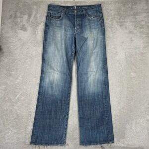 7 For All Mankind Relaxed Jeans Mens 34x34 Blue Button Fly Made USA Distressed